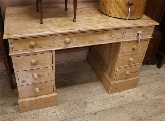 A pine pedestal desk W.120cm